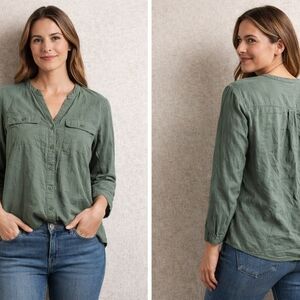 St. John’s Bay Olive Green Utility Shirt Women’s Large Button Front Workwear Top